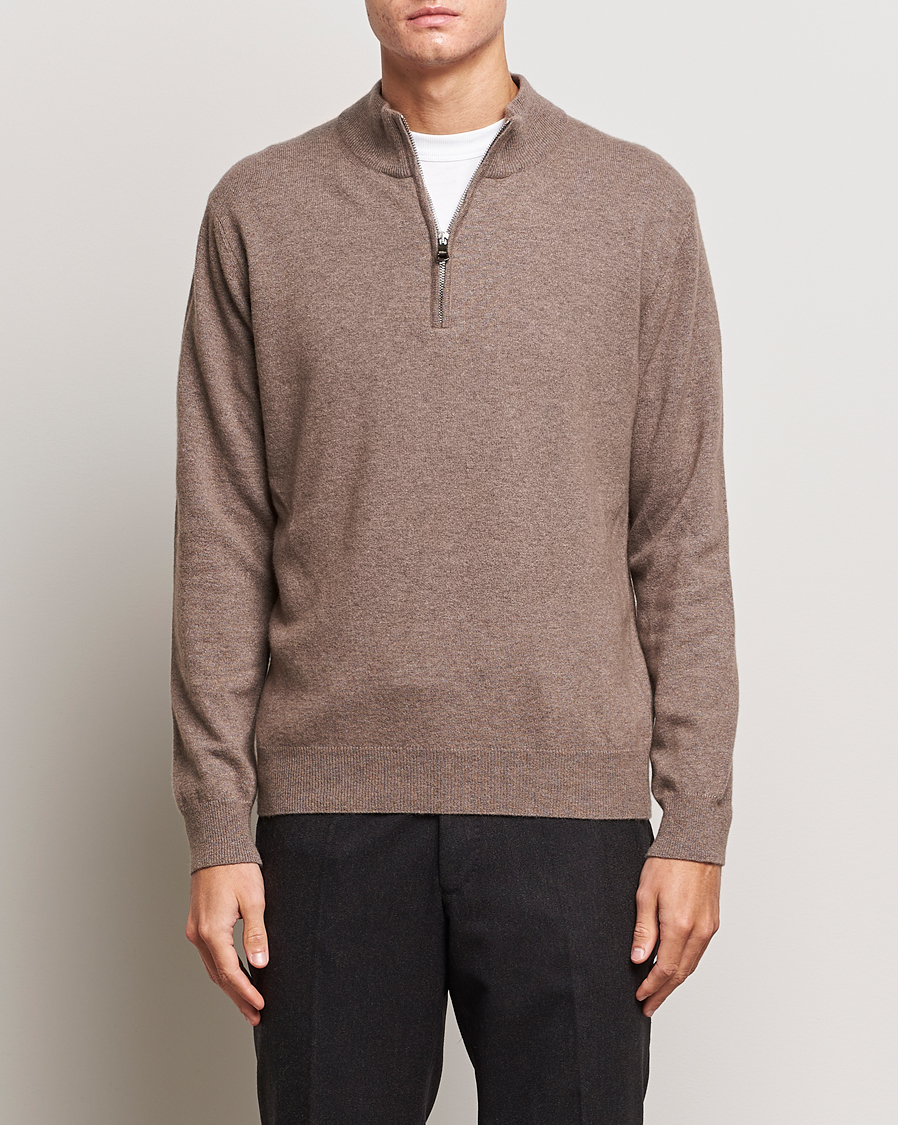 Men | Sweaters & Knitwear | Oscar Jacobson | Patton Wool/Cashmere Half Zip Light Brown