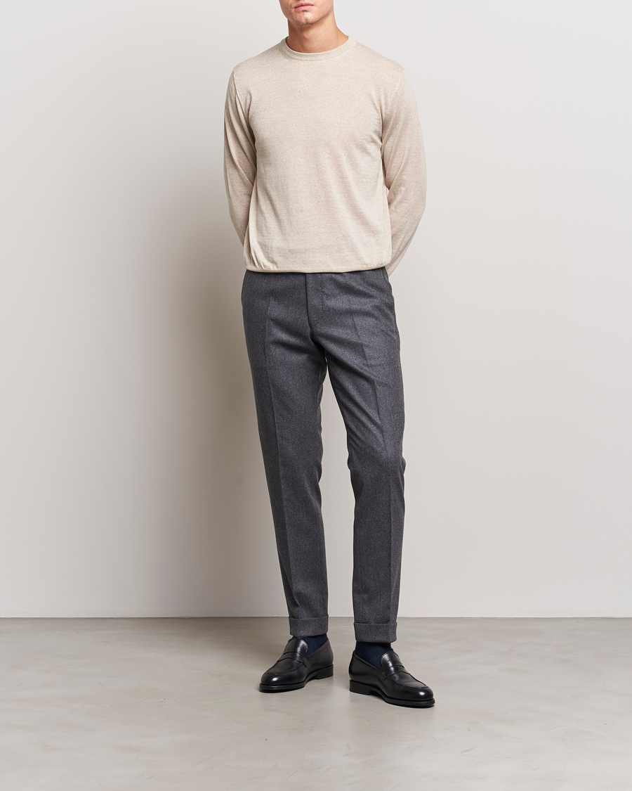 Men | Sweaters & Knitwear | Canali | Merino Wool Crew Neck Light Beige