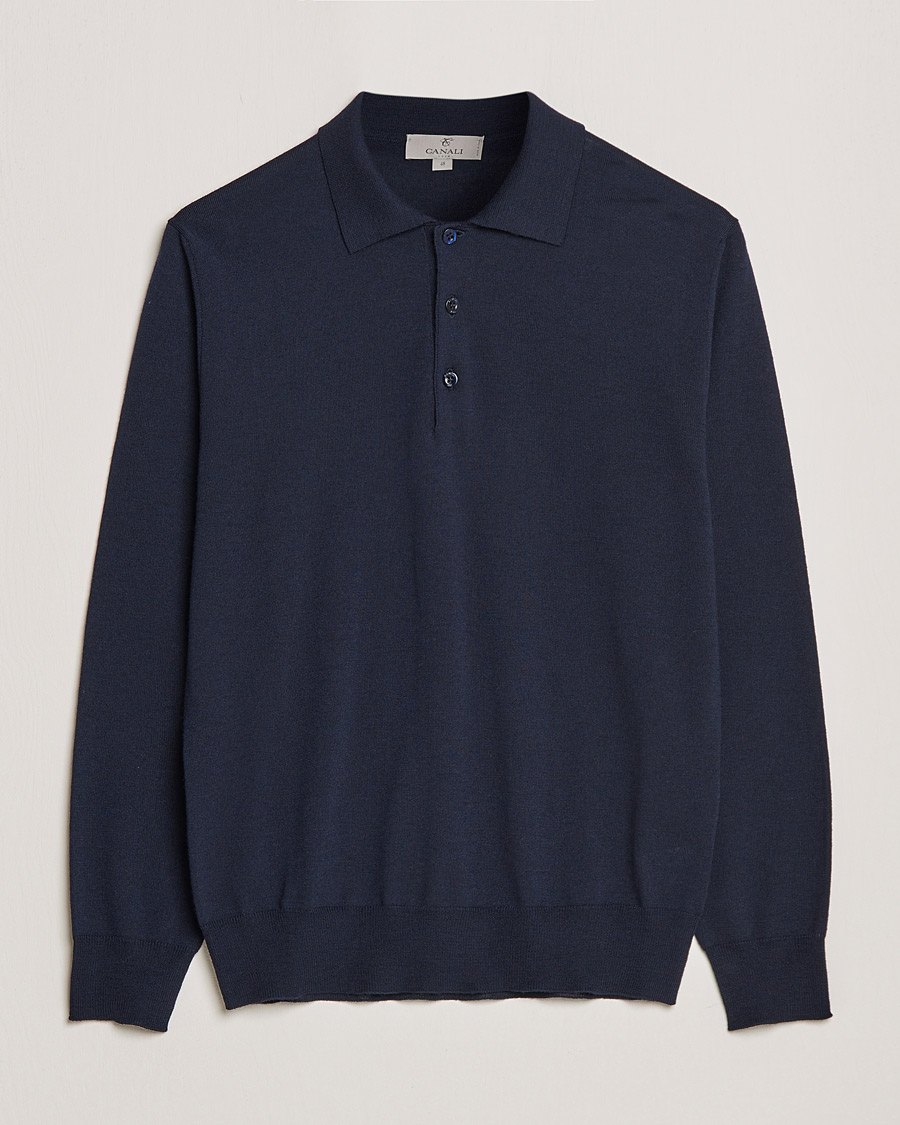 Men |  | Canali | Merino Wool Knitted Polo Navy