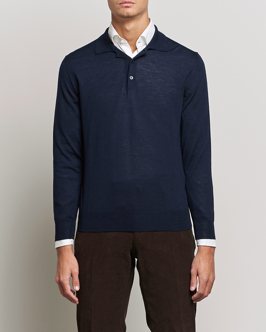 Men | Canali | Canali | Merino Wool Knitted Polo Navy