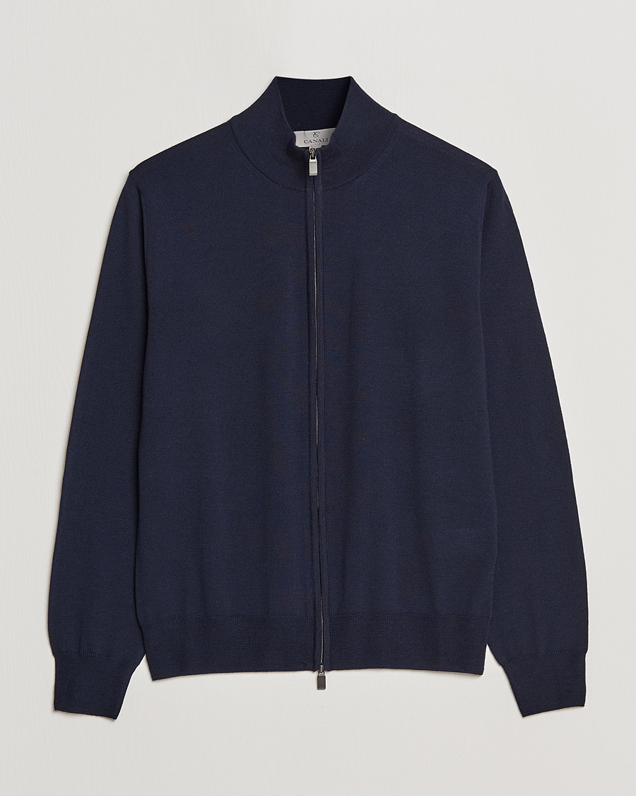 Men | Sweaters & Knitwear | Canali | Merino Wool Full Zip Navy