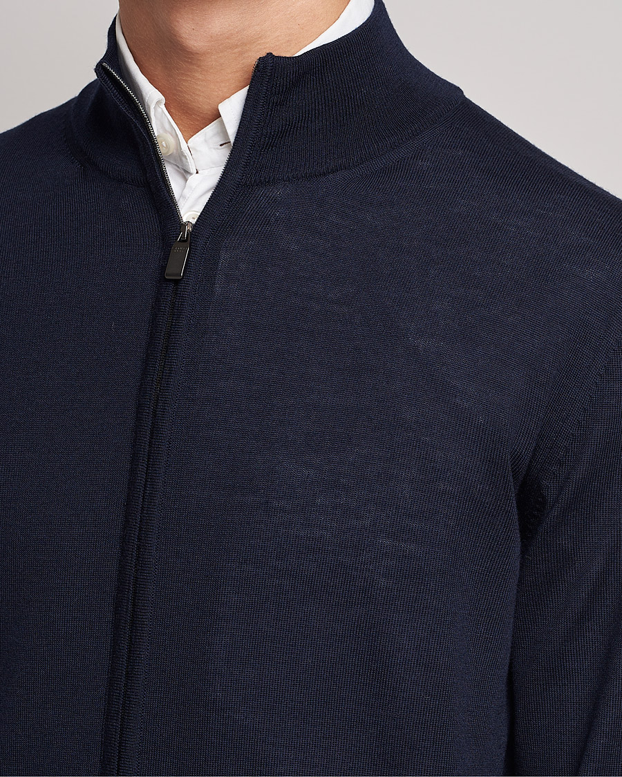 Men | Sweaters & Knitwear | Canali | Merino Wool Full Zip Navy