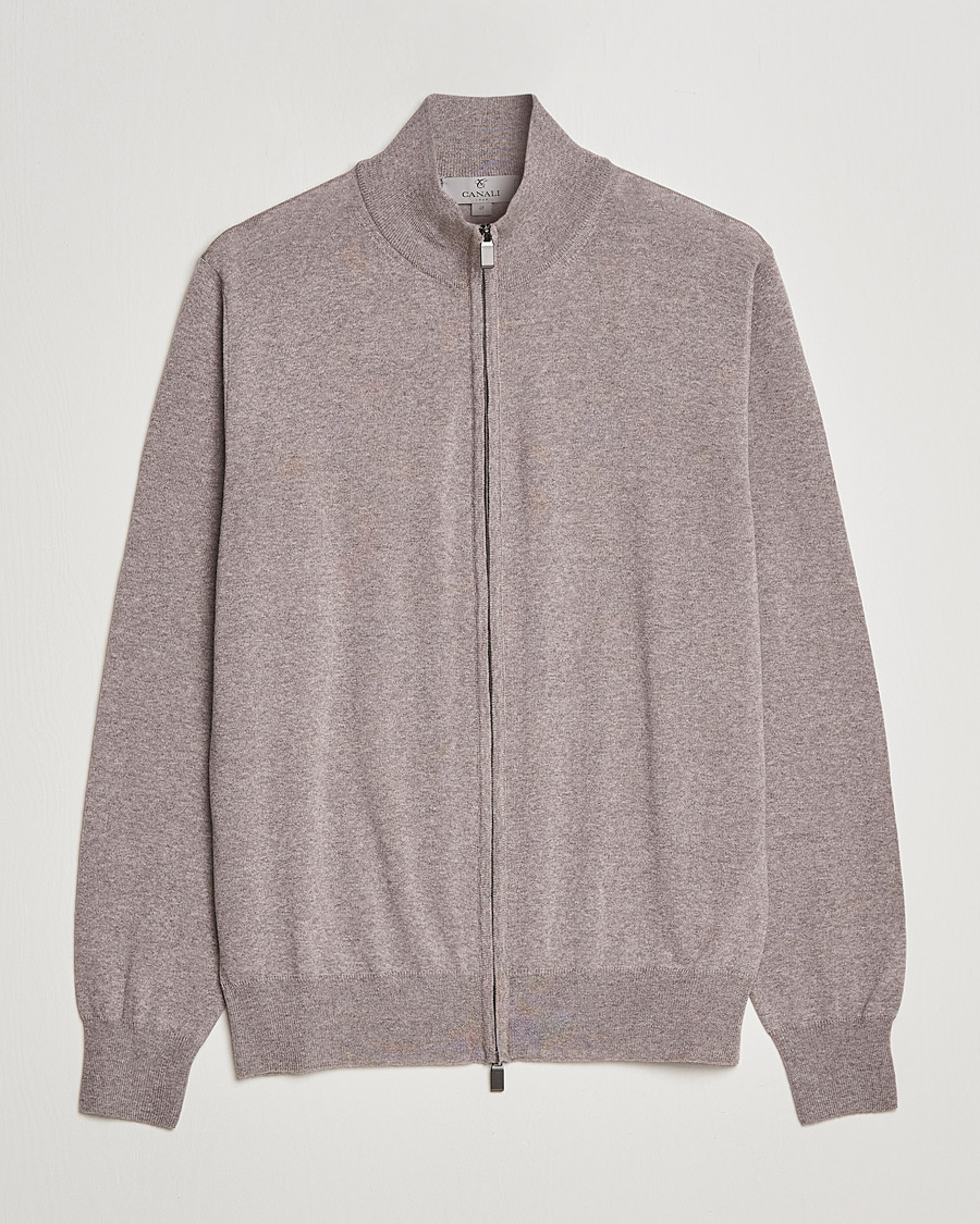 Men | Sweaters & Knitwear | Canali | Merino Wool Full Zip Beige