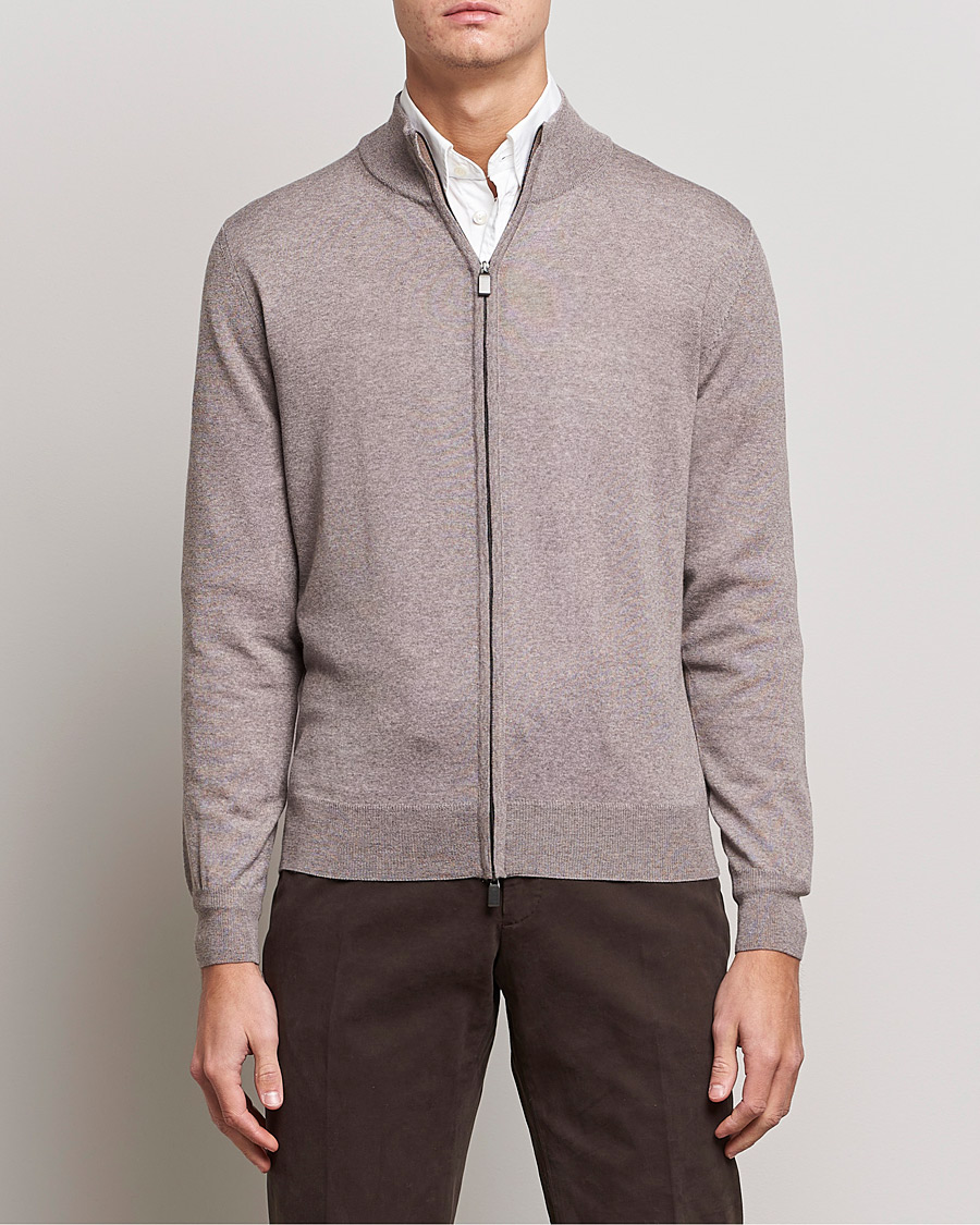Men | Sweaters & Knitwear | Canali | Merino Wool Full Zip Beige