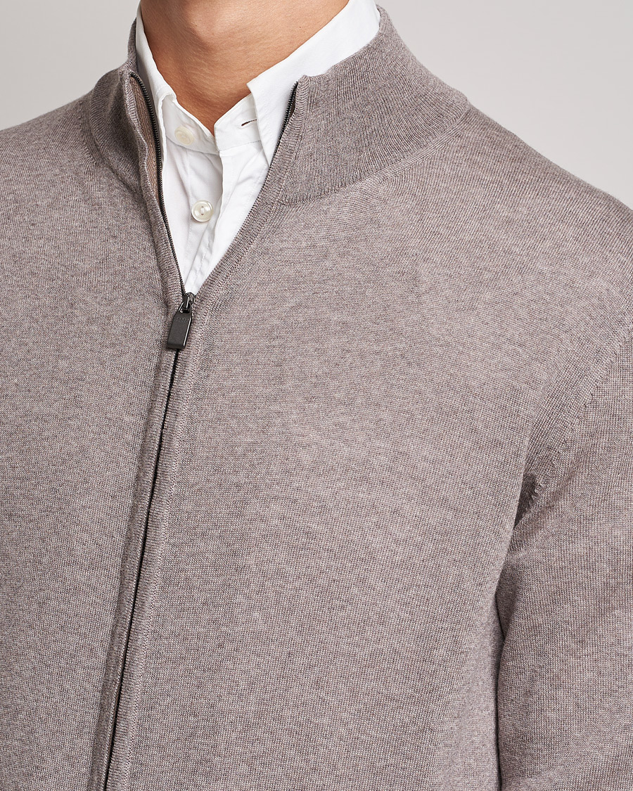 Men | Sweaters & Knitwear | Canali | Merino Wool Full Zip Beige