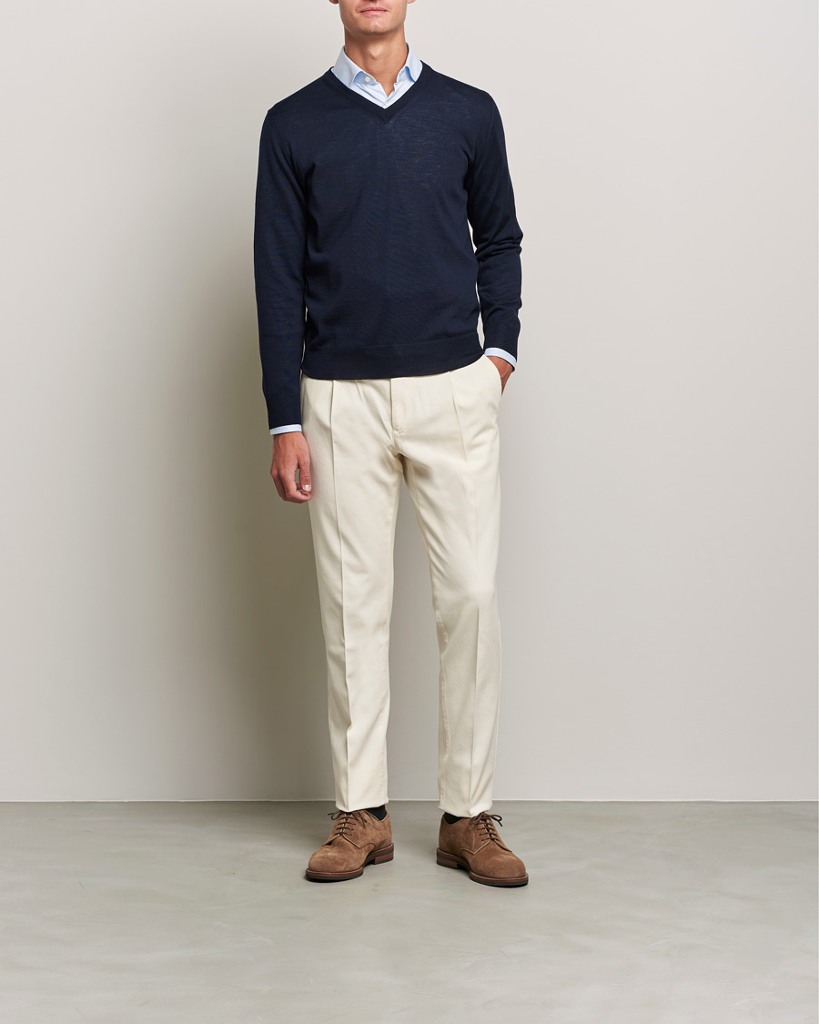 Men | Sweaters & Knitwear | Canali | Merino Wool V-Neck Navy