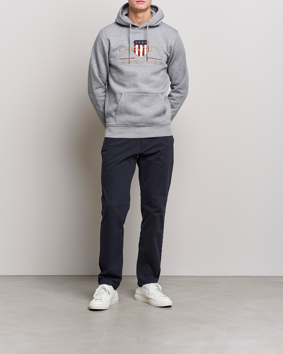 Men | Sweaters & Knitwear | GANT | Archive Shield Hoodie Grey Melange