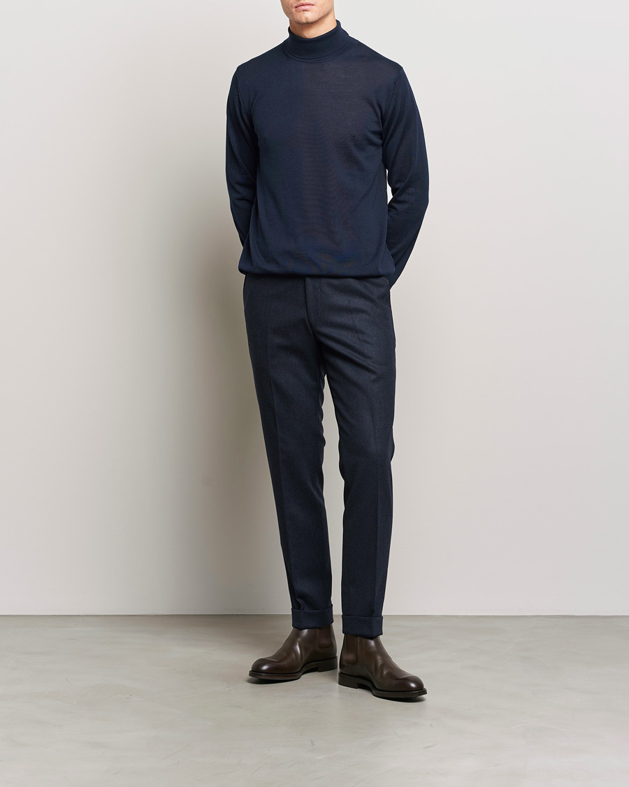 Men | Sweaters & Knitwear | Stenströms | Fine Merino Rollneck Navy