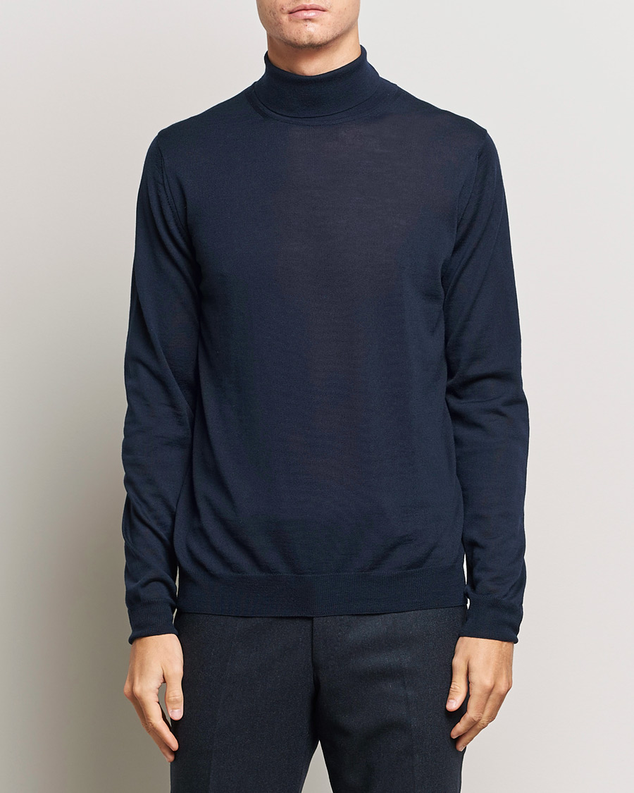 Men | Sweaters & Knitwear | Stenströms | Fine Merino Rollneck Navy