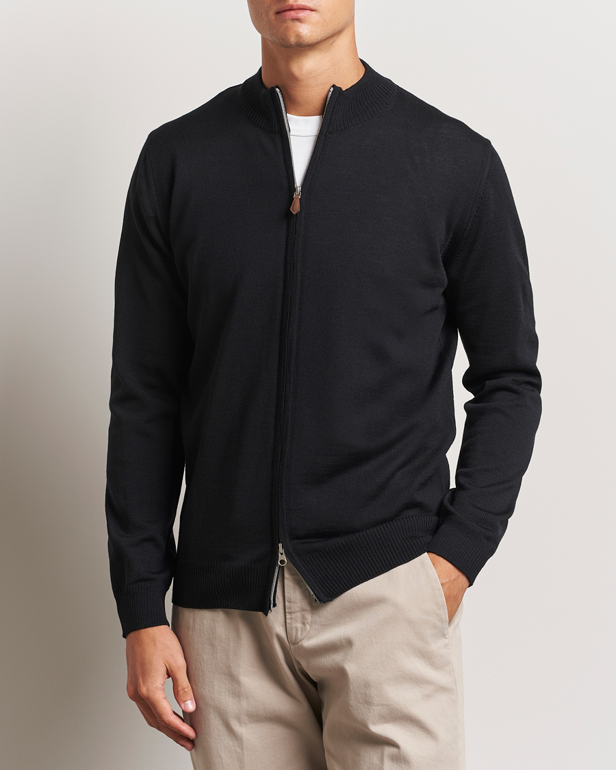 Gran Sasso Full Zip Wool Hoodie Black at CareOfCarl.com