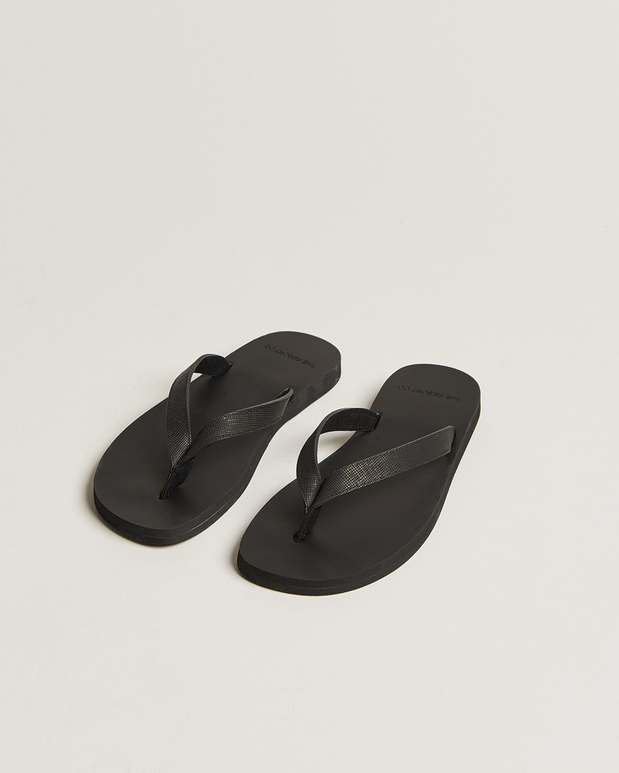 Men | Shoes | The Resort Co | Saffiano Leather Flip-Flop Black