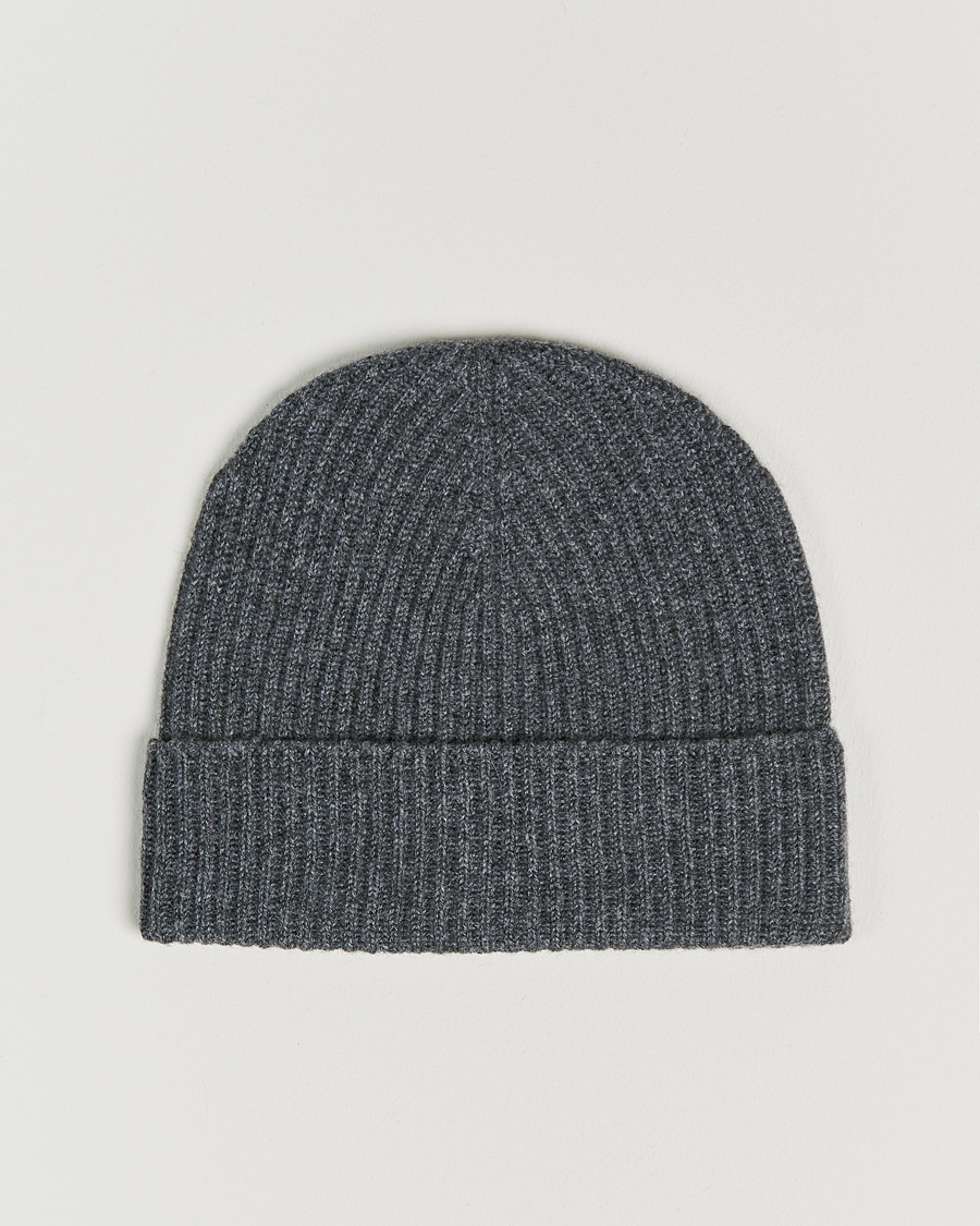 Men | Johnstons of Elgin Cashmere Ribbed Hat Dark Granite | Johnstons of Elgin | Cashmere Ribbed Hat Dark Granite