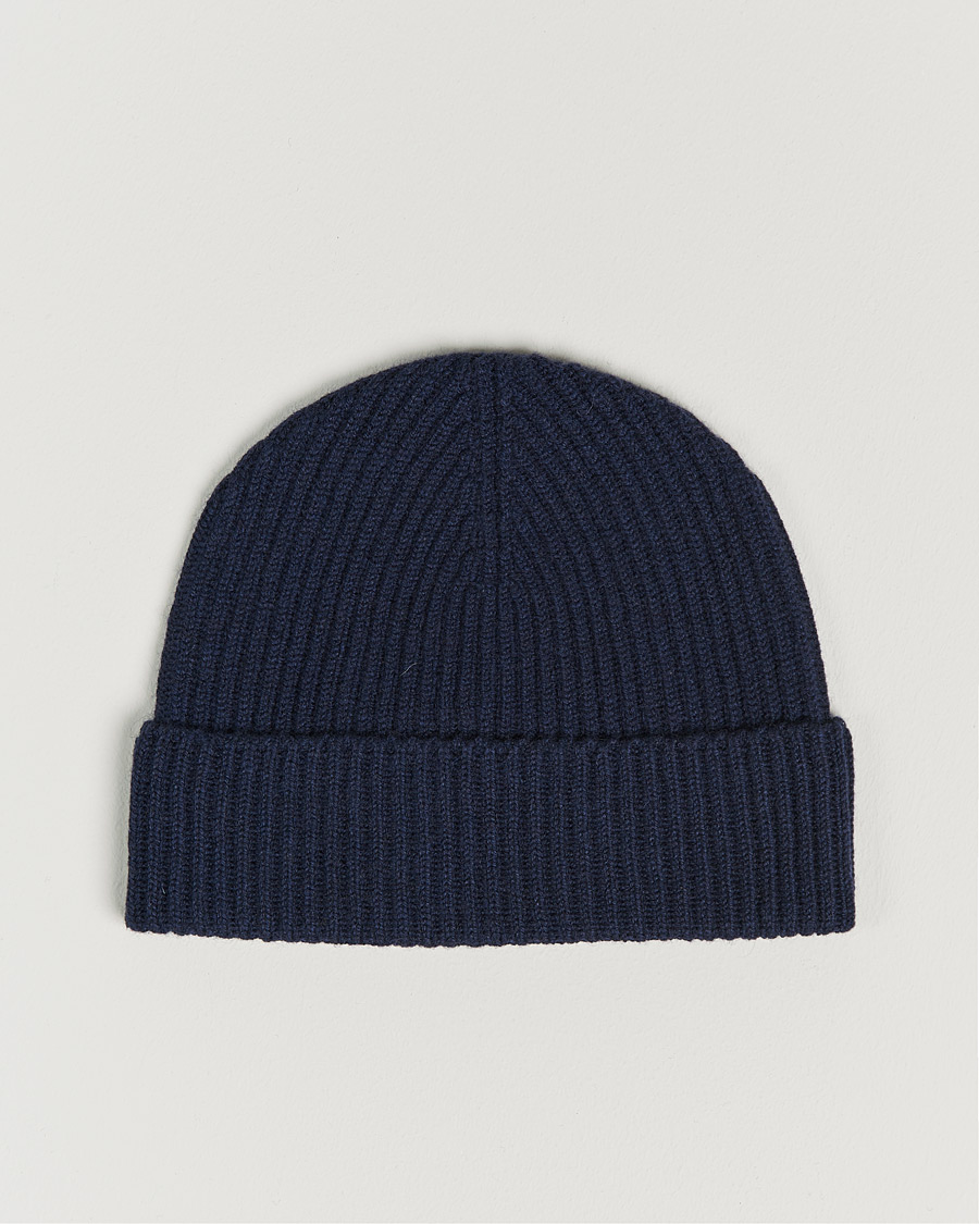 Johnstons of Elgin Cashmere Ribbed Hat Navy at CareOfCarl.com