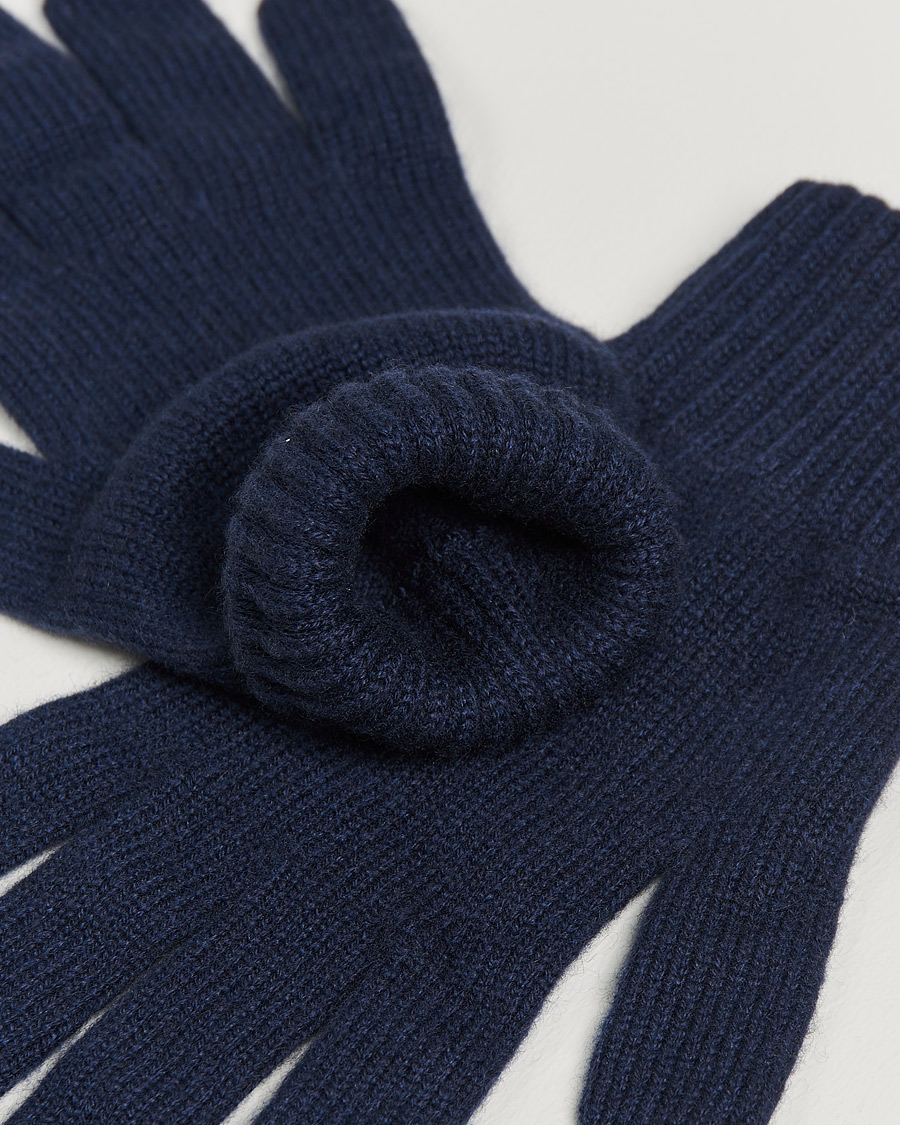 Men | Johnstons of Elgin Knitted Cashmere Gloves Navy | Johnstons of Elgin | Knitted Cashmere Gloves Navy