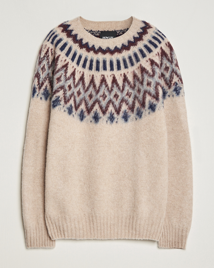 Men | Sweaters & Knitwear | Howlin' | Brushed Wool Fair Isle Crew Sweater Biscuit