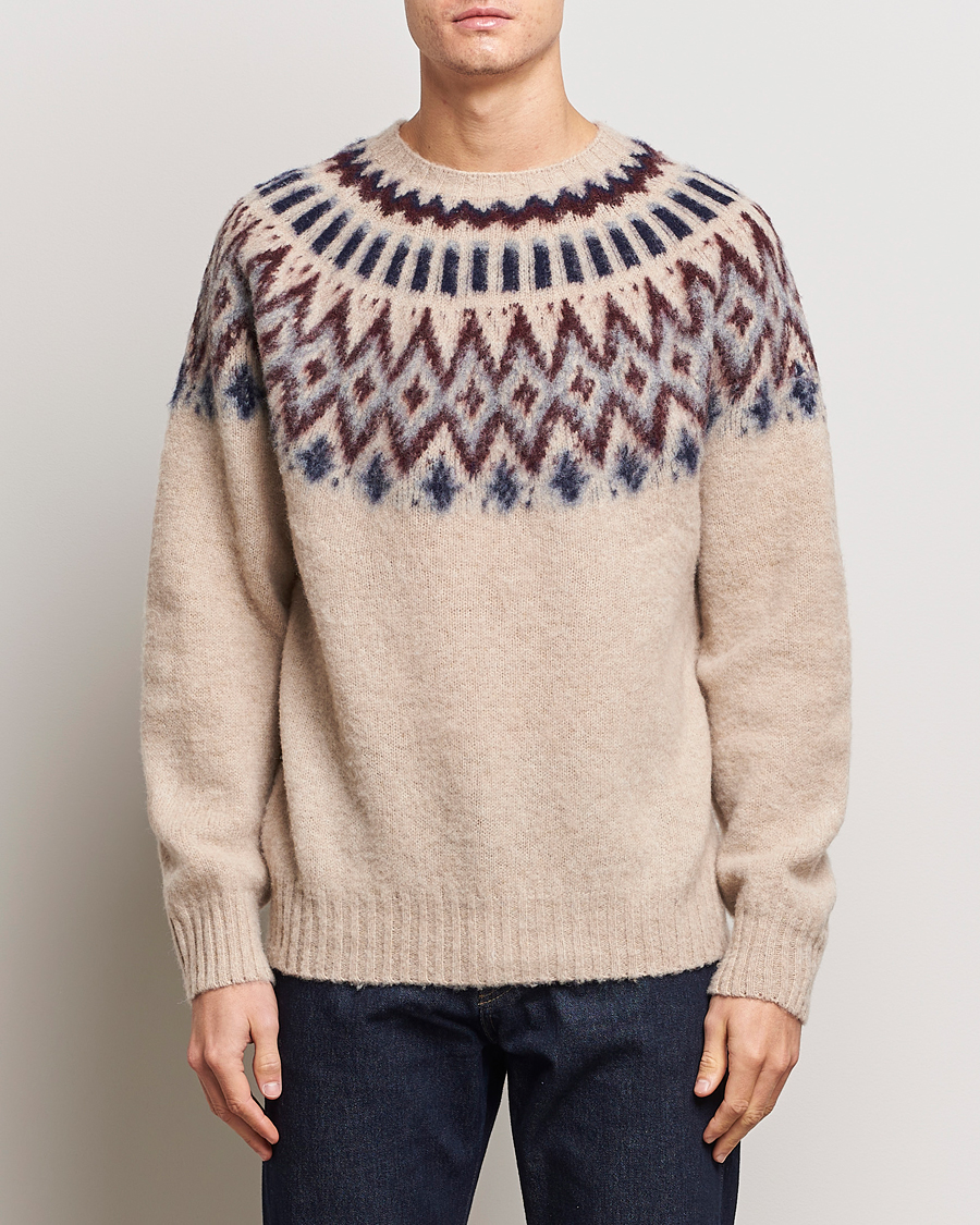 Men | Sweaters & Knitwear | Howlin' | Brushed Wool Fair Isle Crew Sweater Biscuit