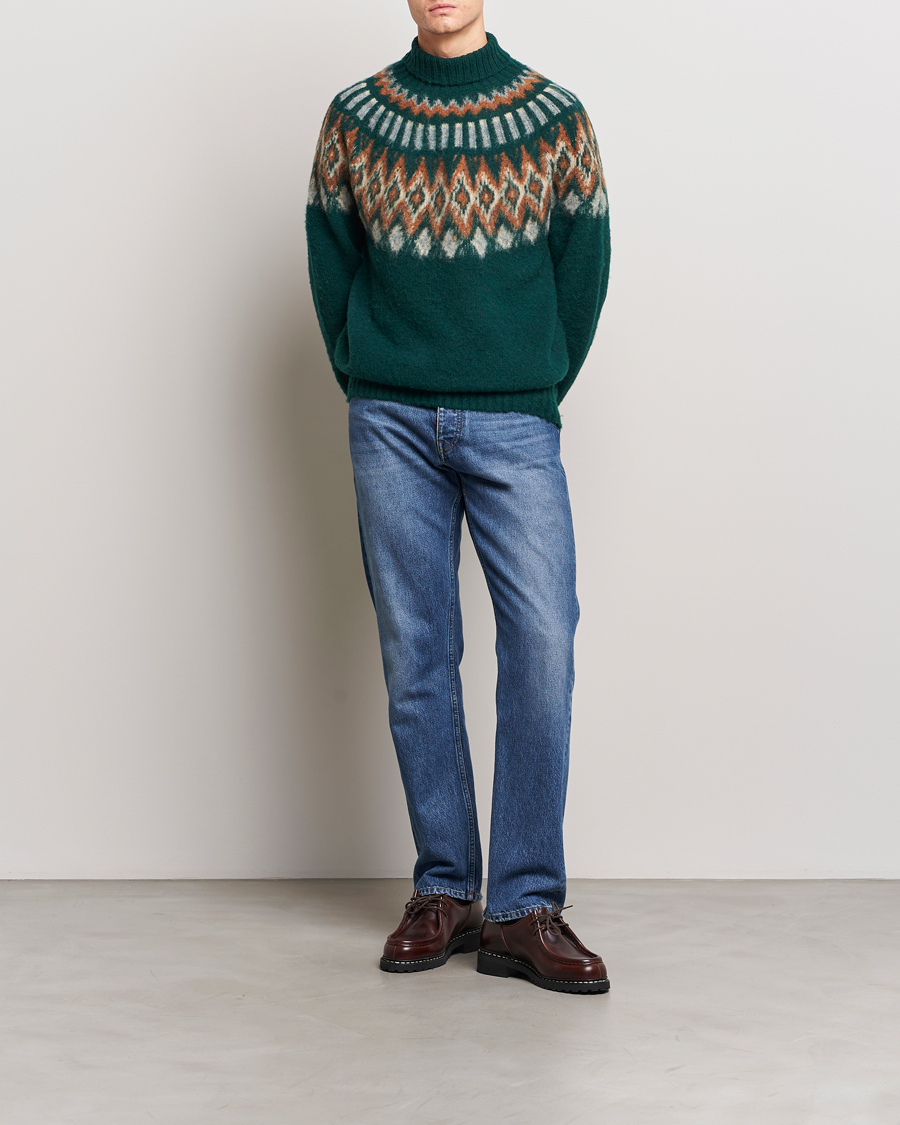 Men | Sweaters & Knitwear | Howlin' | Brushed Wool Fair Isle Roll Neck Forest