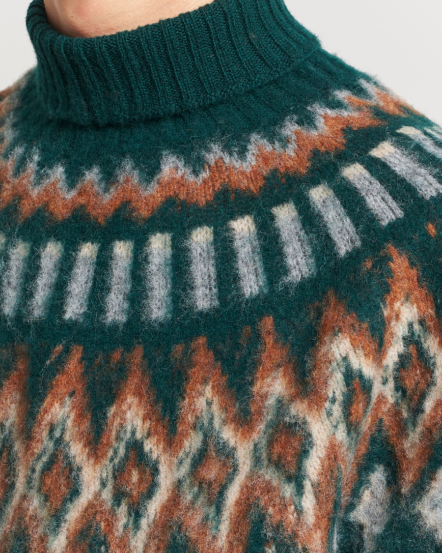 Men | Sweaters & Knitwear | Howlin' | Brushed Wool Fair Isle Roll Neck Forest