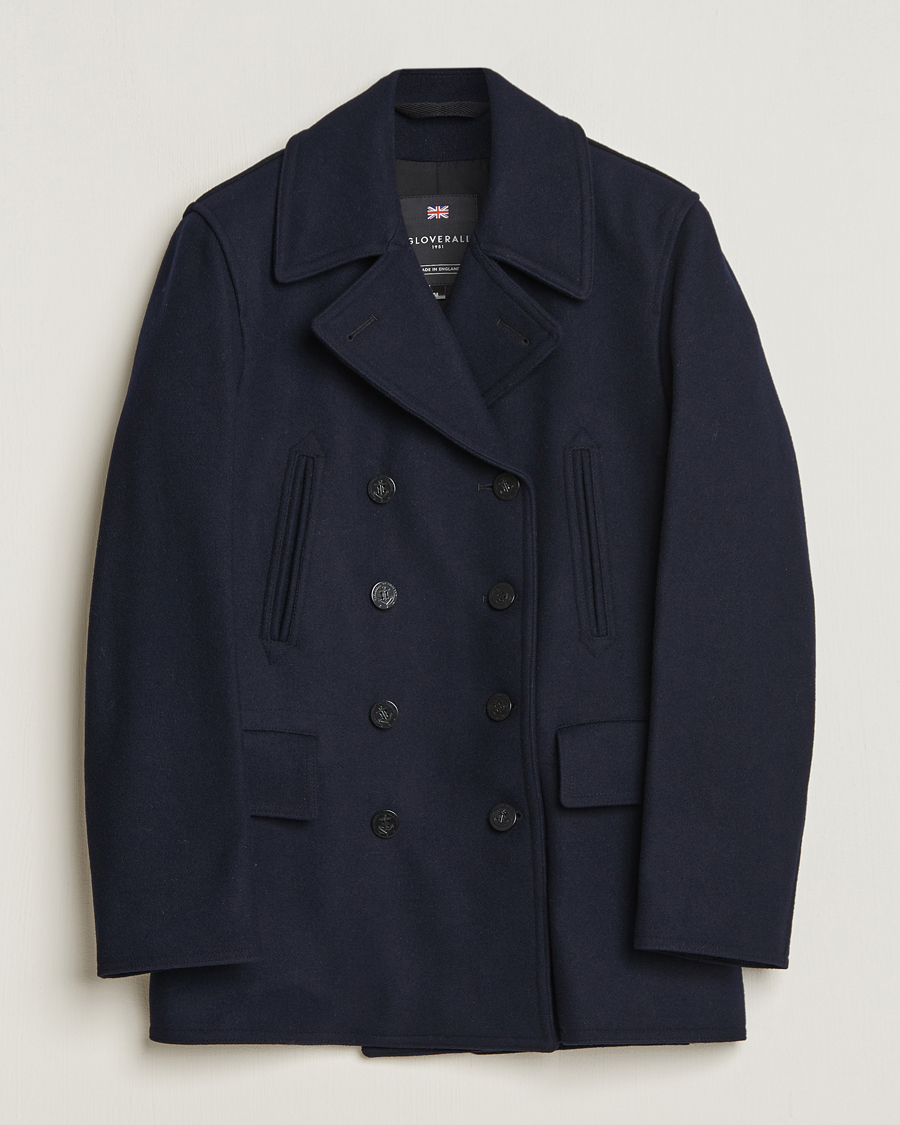 Men | Coats & Jackets | Gloverall | Churchill Reefer Peacoat Navy