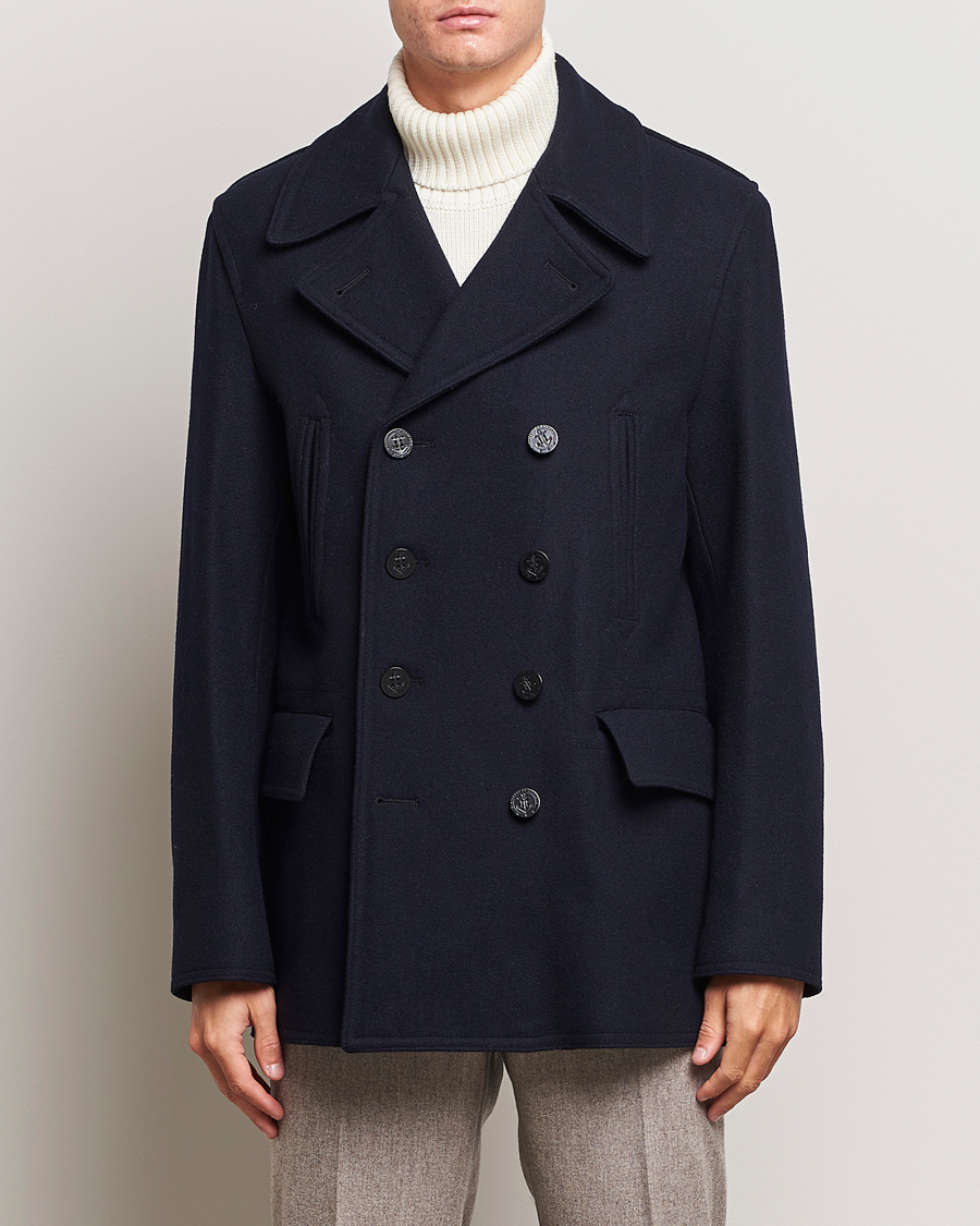 Men | Coats & Jackets | Gloverall | Churchill Reefer Peacoat Navy