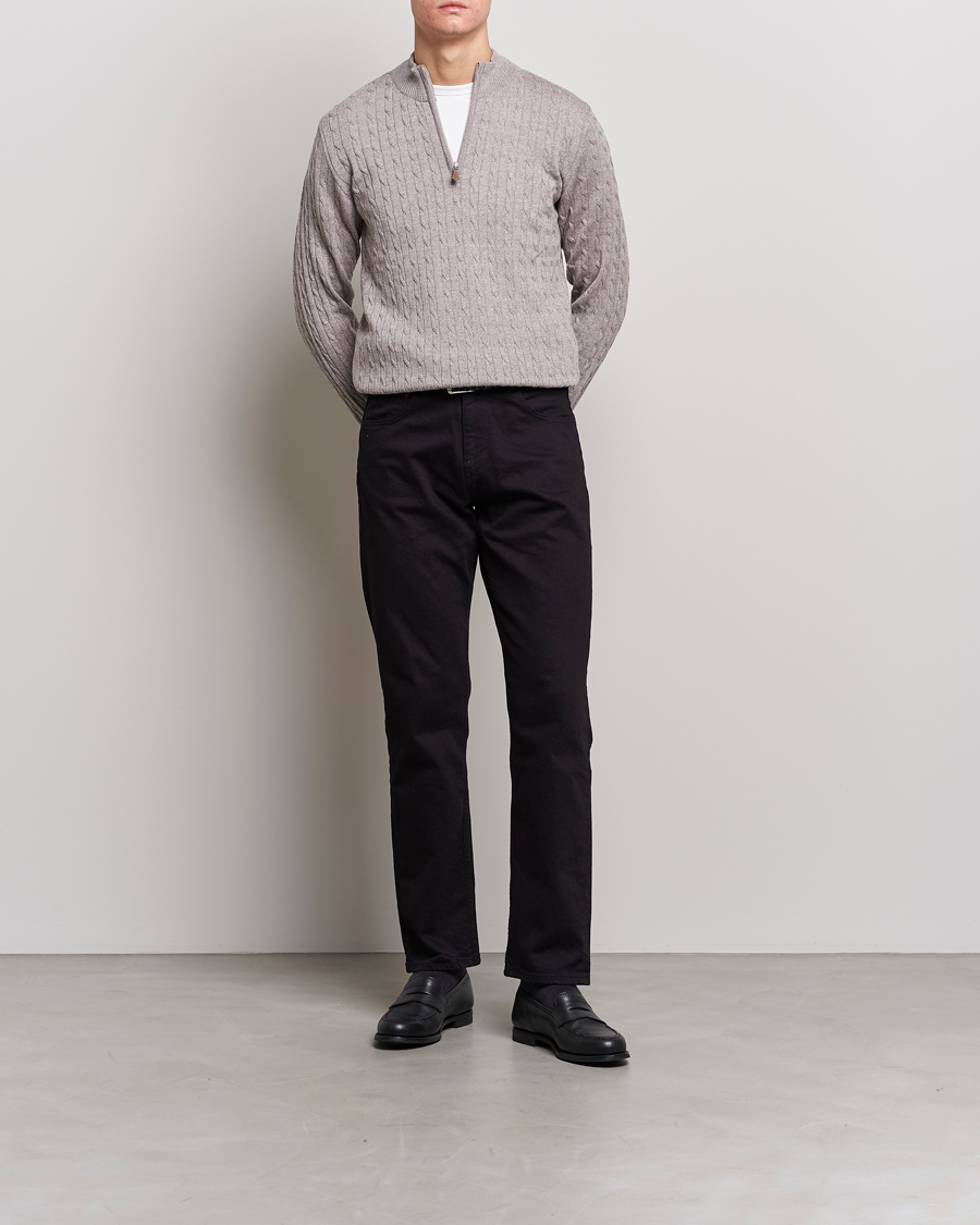 Men | Sweaters & Knitwear | Stenströms | Merino Wool Cable Half Zip Beige