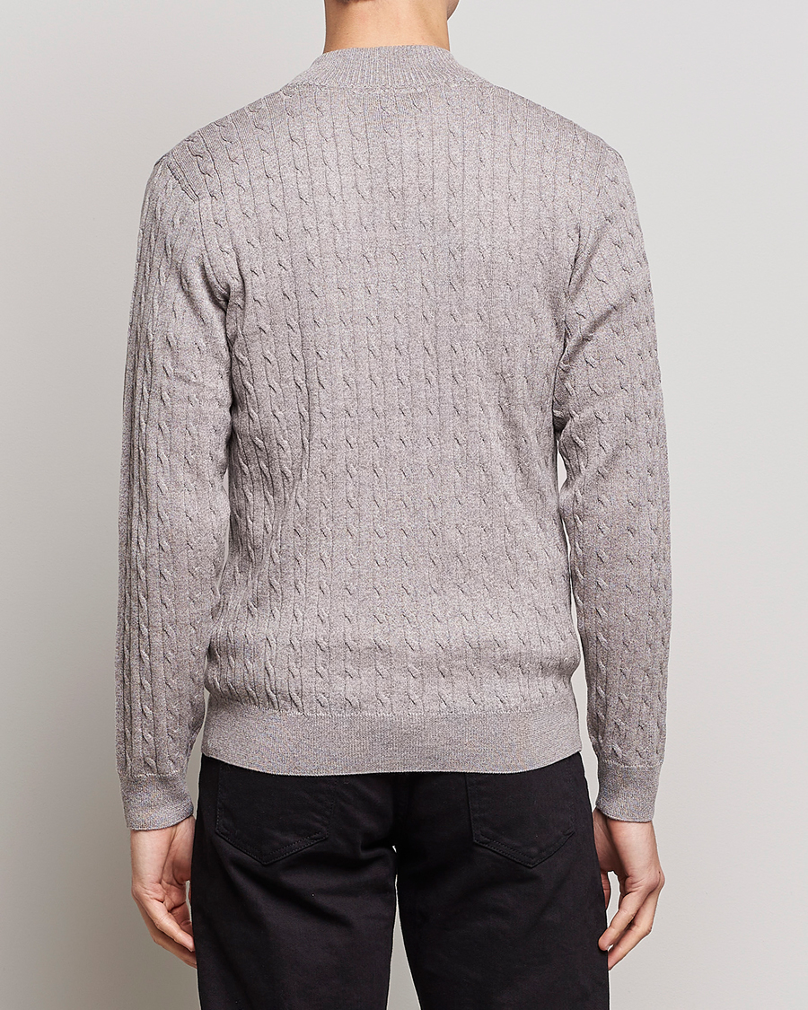 Men | Sweaters & Knitwear | Stenströms | Merino Wool Cable Half Zip Beige