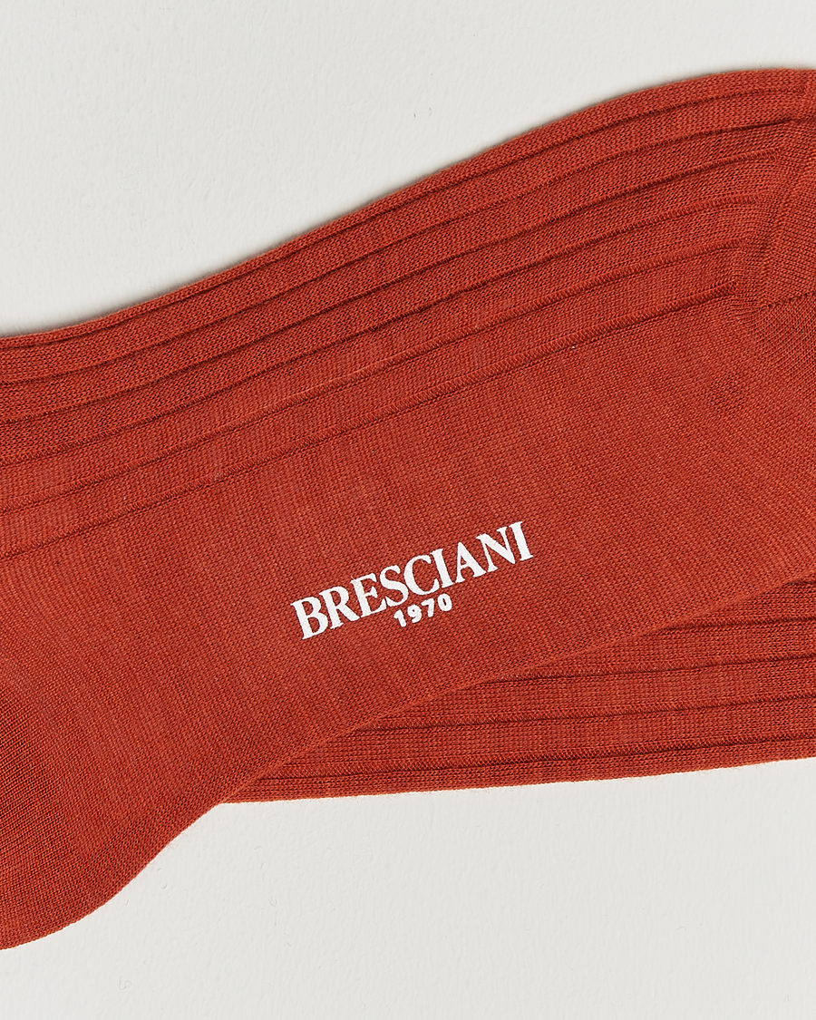 Men | Underwear & Socks | Bresciani | Wool/Nylon Ribbed Short Socks Burnt Orange