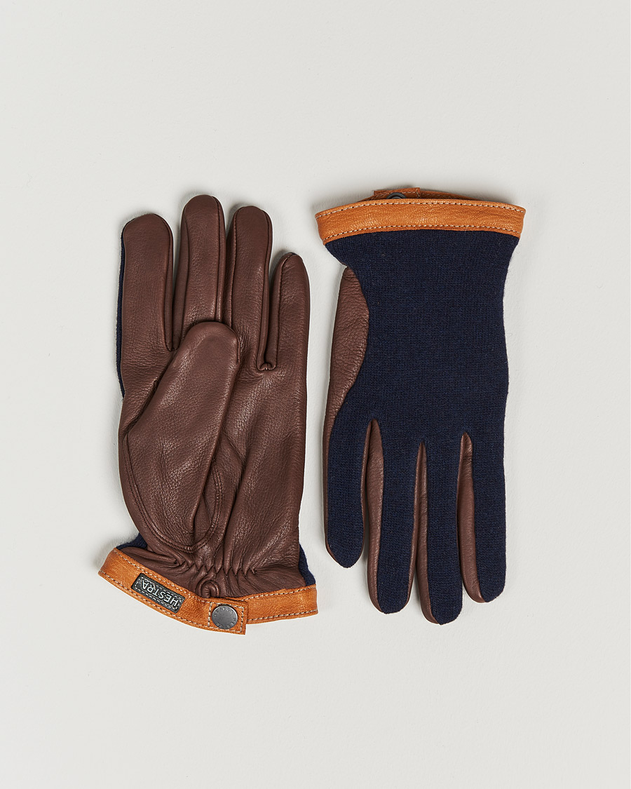 Men | Hestra | Hestra | Deerskin Wool Tricot Glove Blue/Brown
