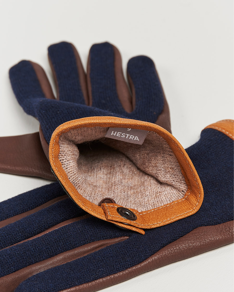 Men | Scandinavian Specialists | Hestra | Deerskin Wool Tricot Glove Blue/Brown