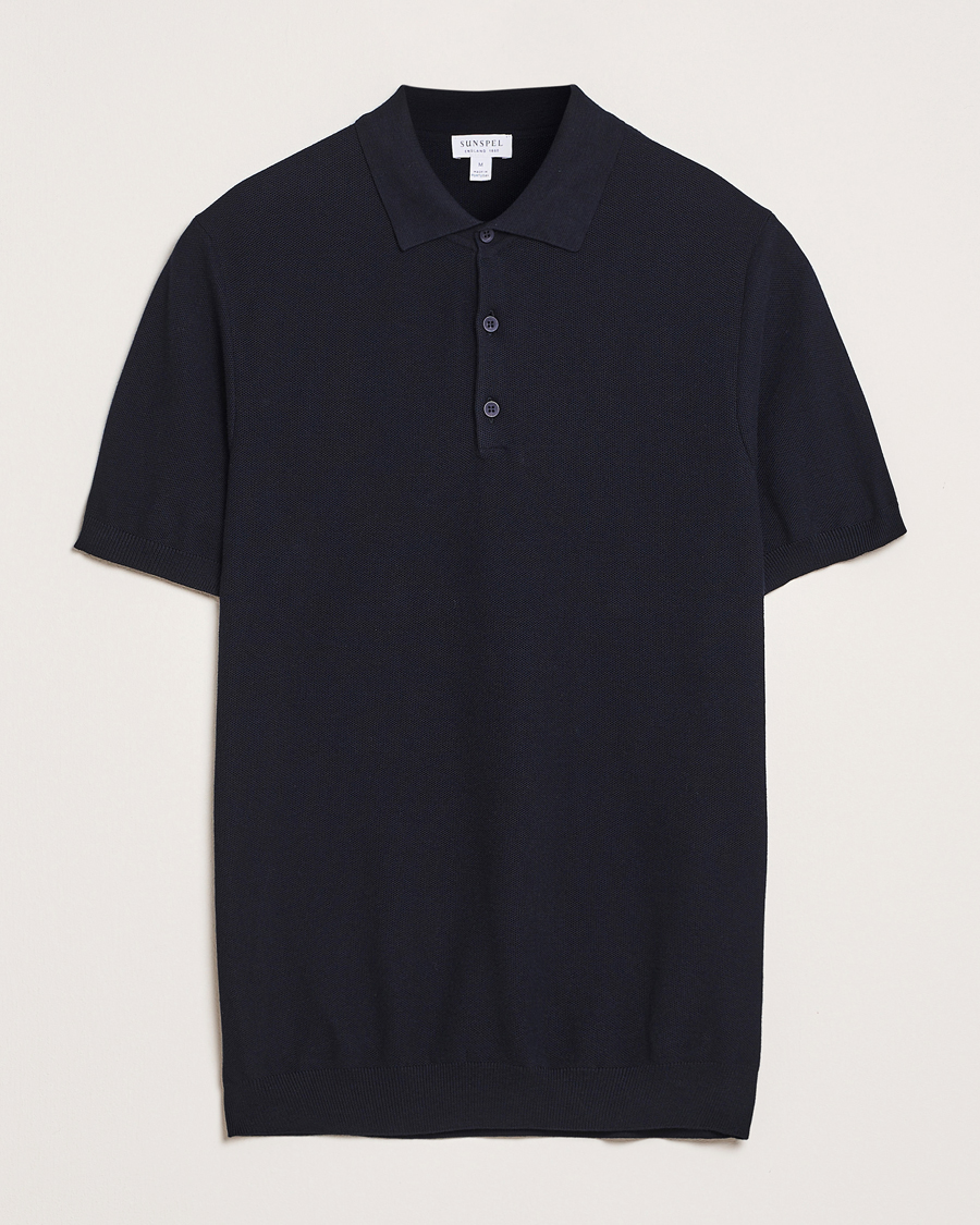 Men | Polo Shirts | Sunspel | Fine Texture Polo Navy