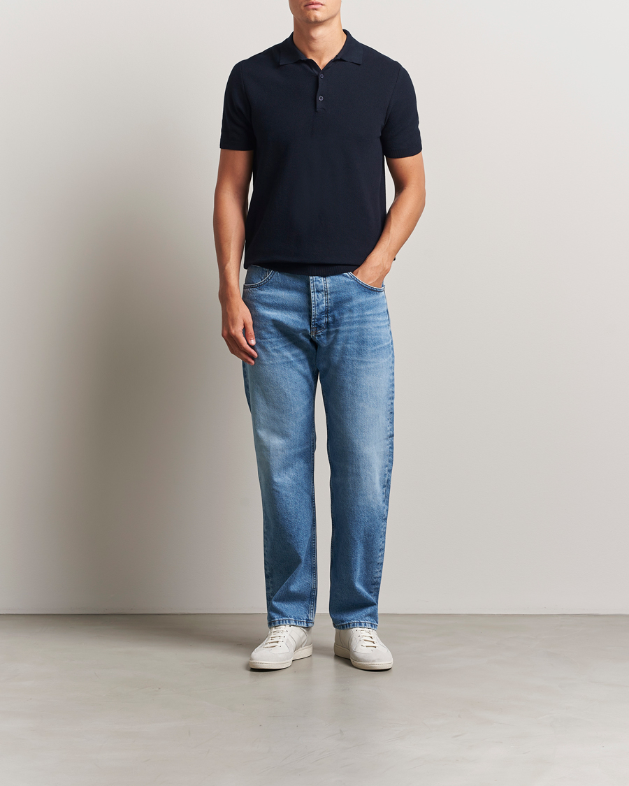 Men | Polo Shirts | Sunspel | Fine Texture Polo Navy