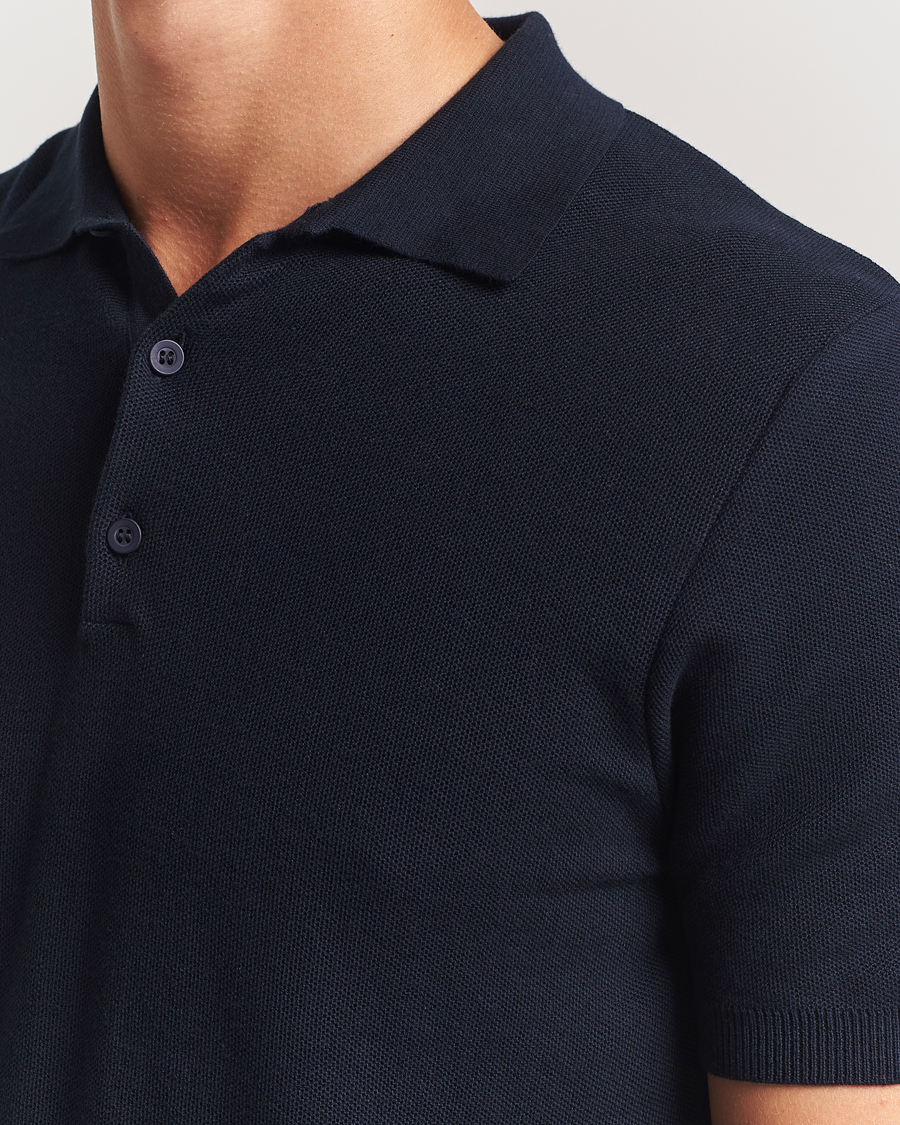 Men | Polo Shirts | Sunspel | Fine Texture Polo Navy