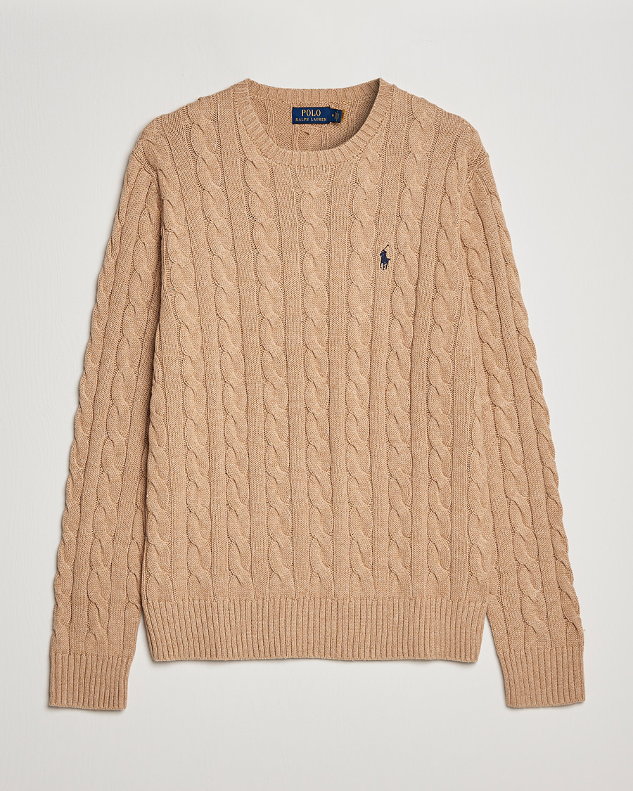 Men | Sweaters & Knitwear | Polo Ralph Lauren | Cotton Cable Pullover Camel Melange