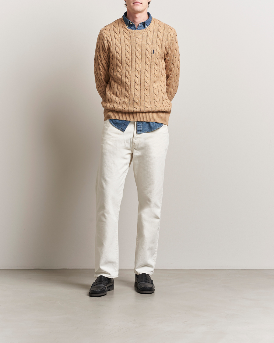 Men | Sweaters & Knitwear | Polo Ralph Lauren | Cotton Cable Pullover Camel Melange