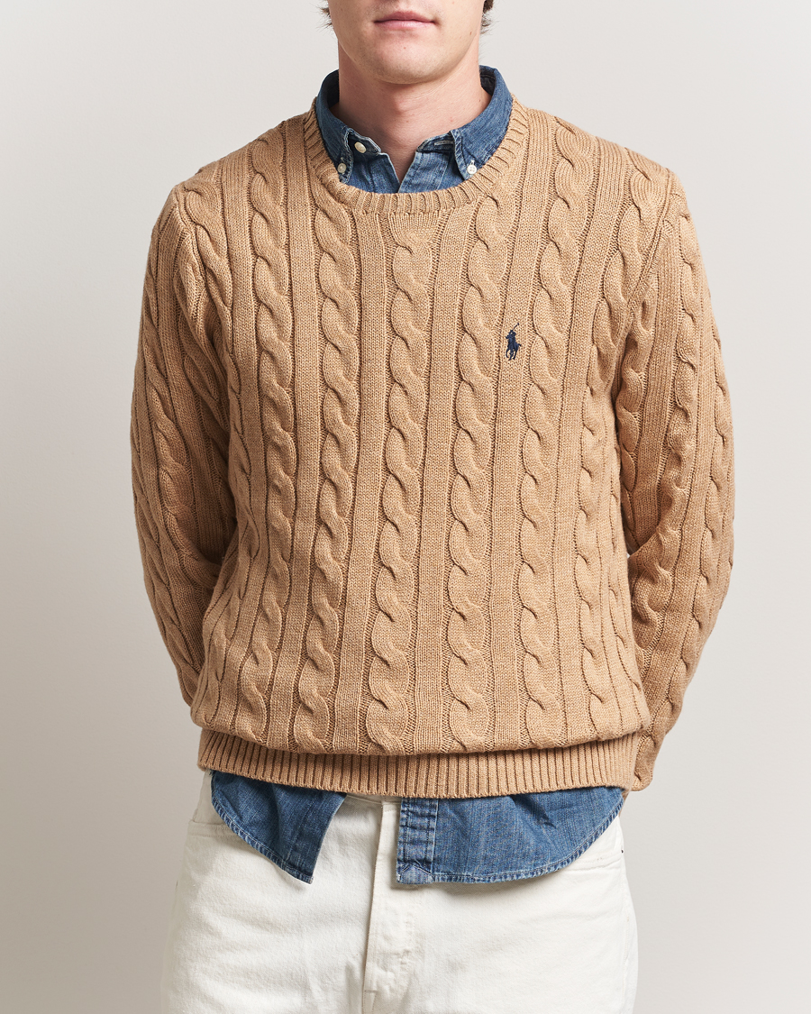 Men | Sweaters & Knitwear | Polo Ralph Lauren | Cotton Cable Pullover Camel Melange