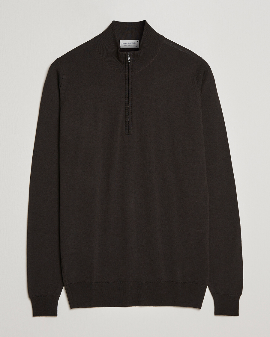 Men | Sweaters & Knitwear | John Smedley | Barrow Extra Fine Merino Half Zip Dark Cocoa