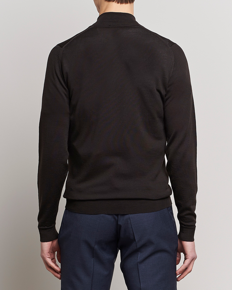 Men | Sweaters & Knitwear | John Smedley | Barrow Extra Fine Merino Half Zip Dark Cocoa