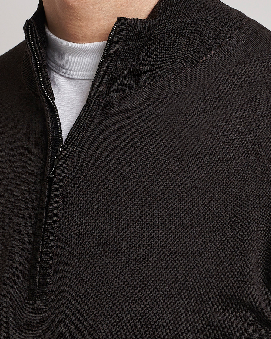 Men | Sweaters & Knitwear | John Smedley | Barrow Extra Fine Merino Half Zip Dark Cocoa