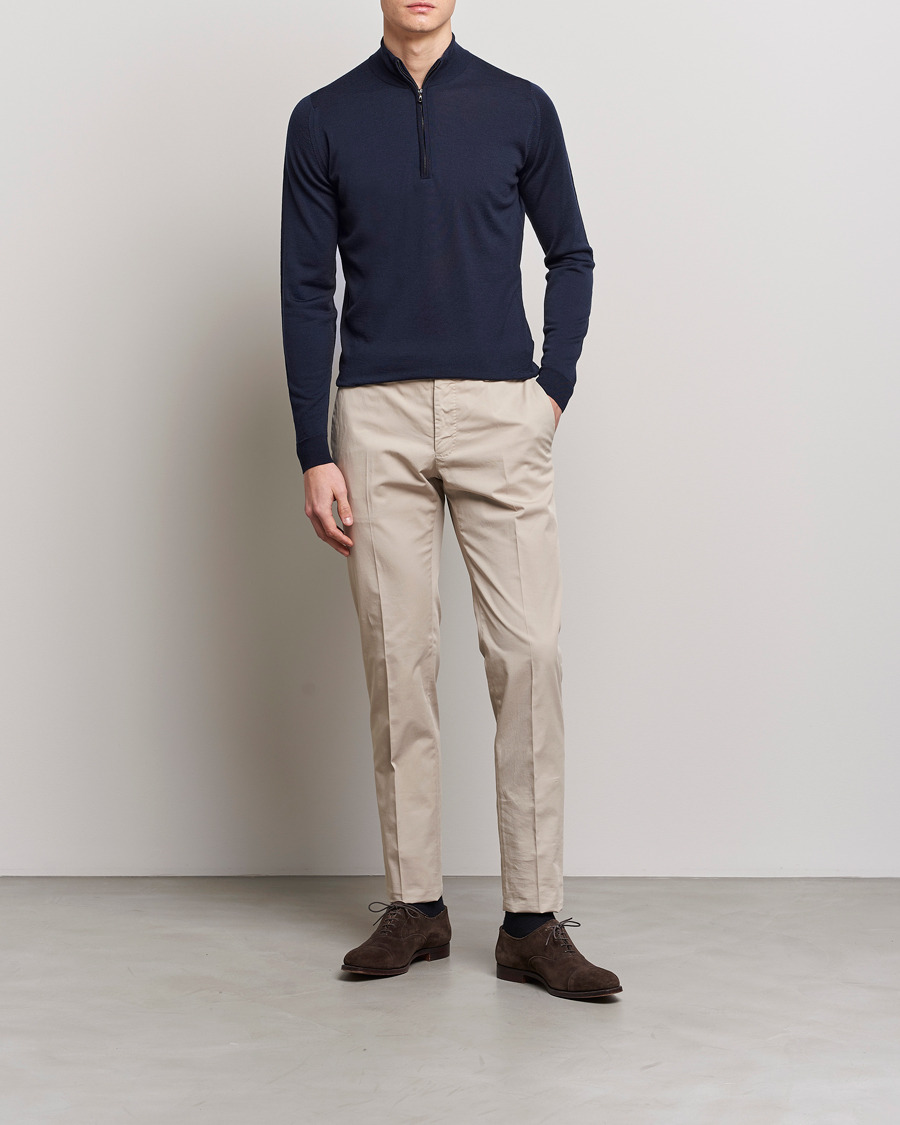 Men | Sweaters & Knitwear | John Smedley | Barrow Extra Fine Merino Half Zip Midnight