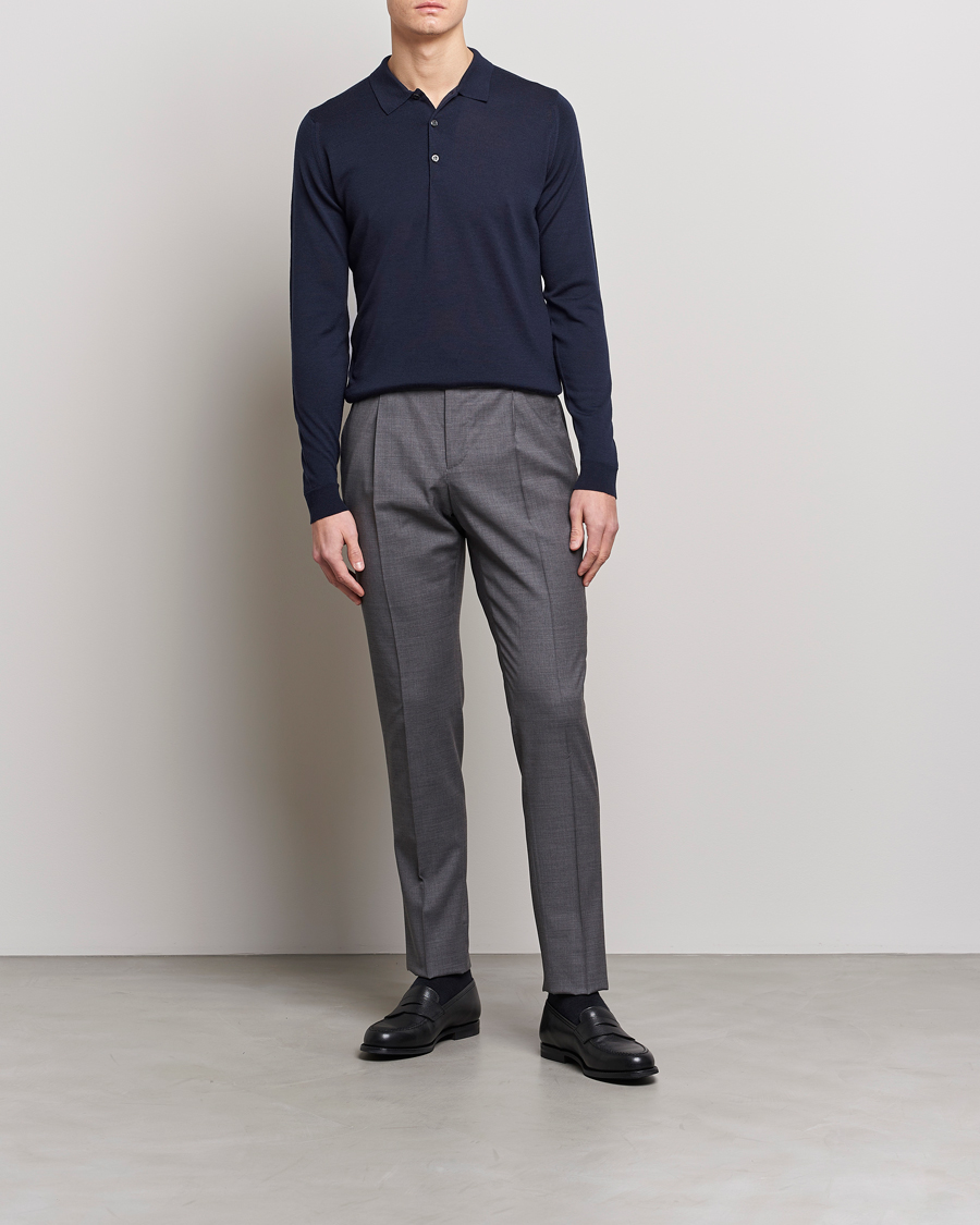 Men | Sweaters & Knitwear | John Smedley | Belper Extra Fine Merino Polo Pullover Midnight
