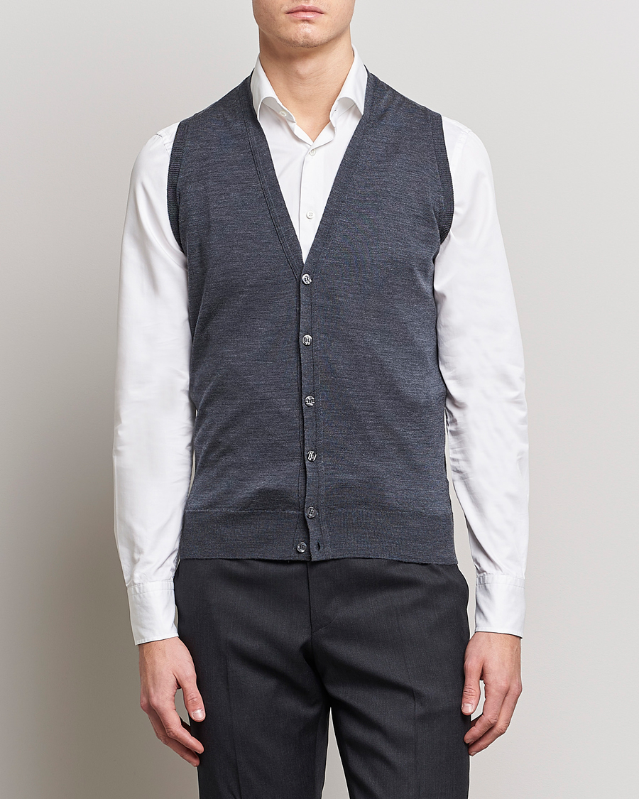 Men | Sweaters & Knitwear | John Smedley | Huntswood Slim Fit Waistcoat Charcoal