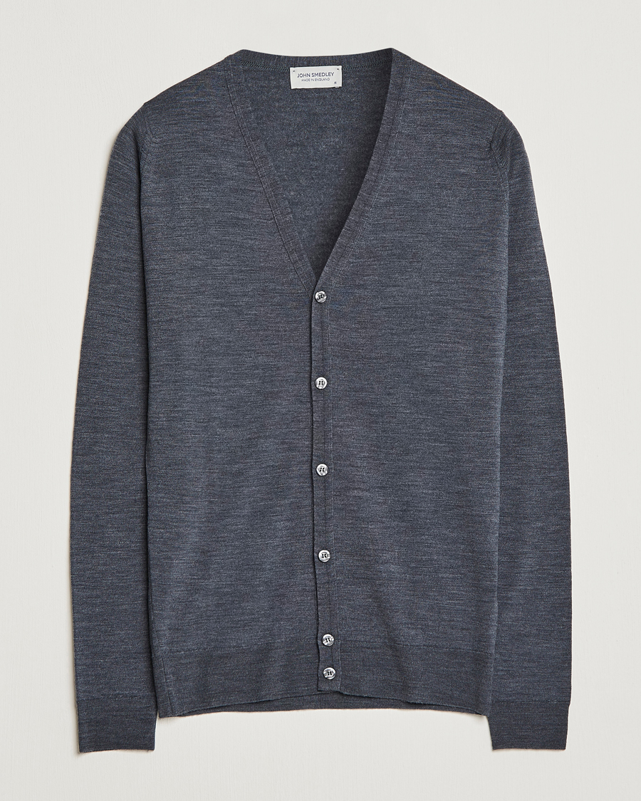 Men | Sweaters & Knitwear | John Smedley | Petworth Extra Fine Merino Cardigan Charcoal