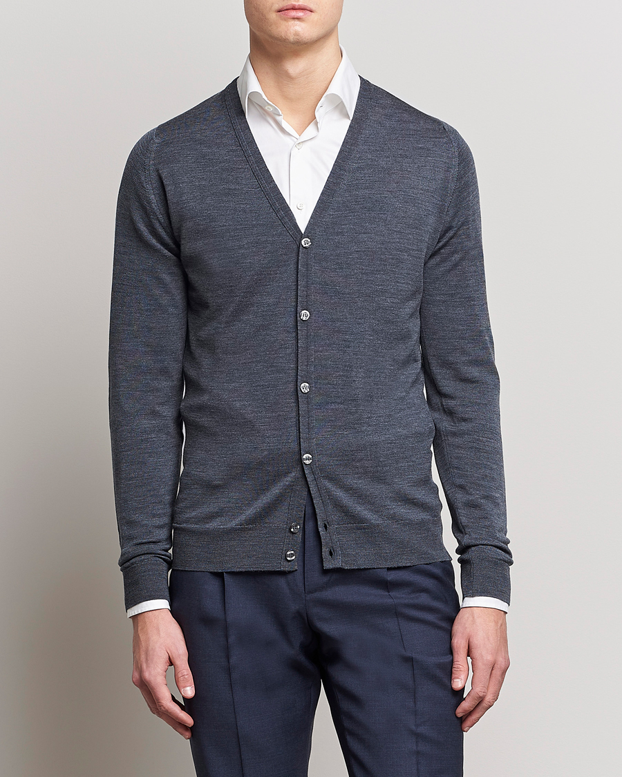 Men | Sweaters & Knitwear | John Smedley | Petworth Extra Fine Merino Cardigan Charcoal