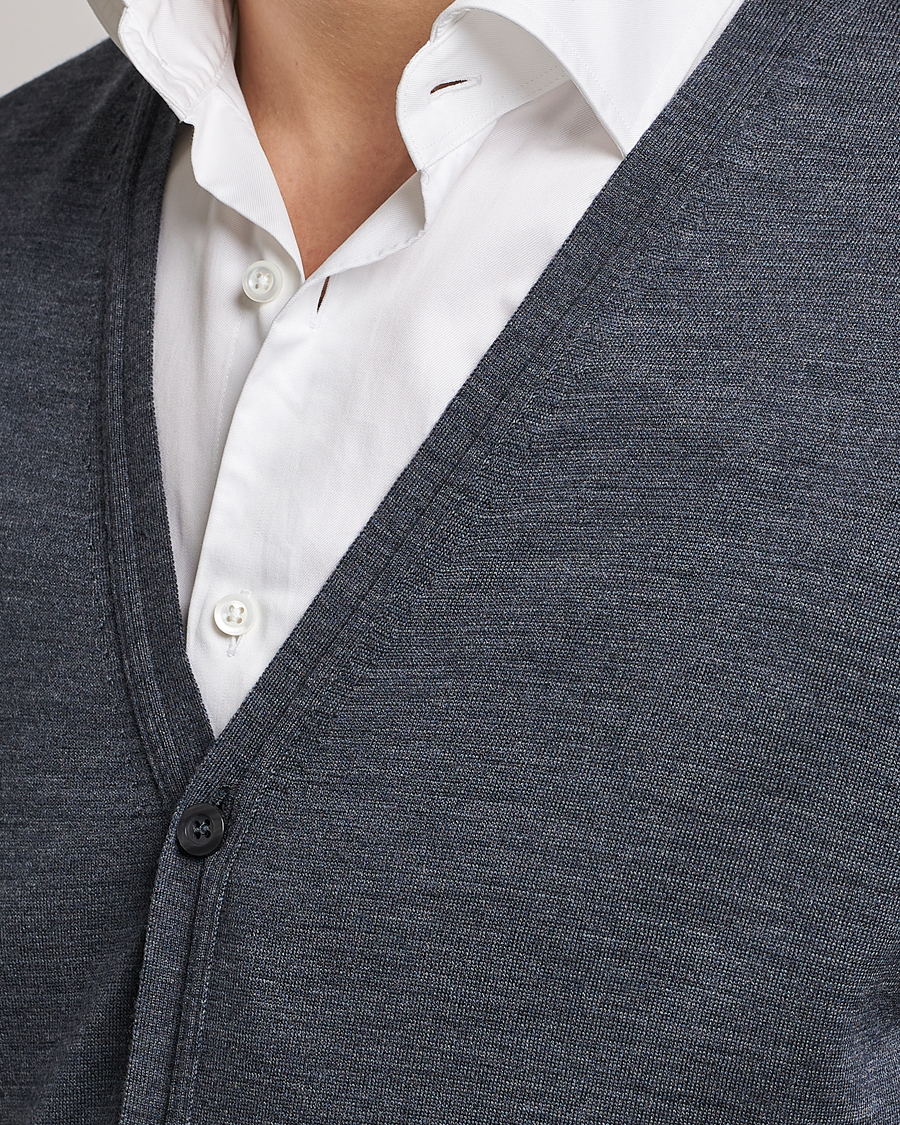 Men | Sweaters & Knitwear | John Smedley | Petworth Extra Fine Merino Cardigan Charcoal
