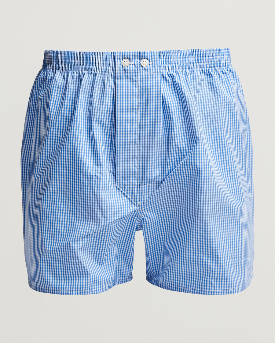 Men | Underwear & Socks | Derek Rose | Classic Fit Cotton Boxer Shorts Blue Gingham