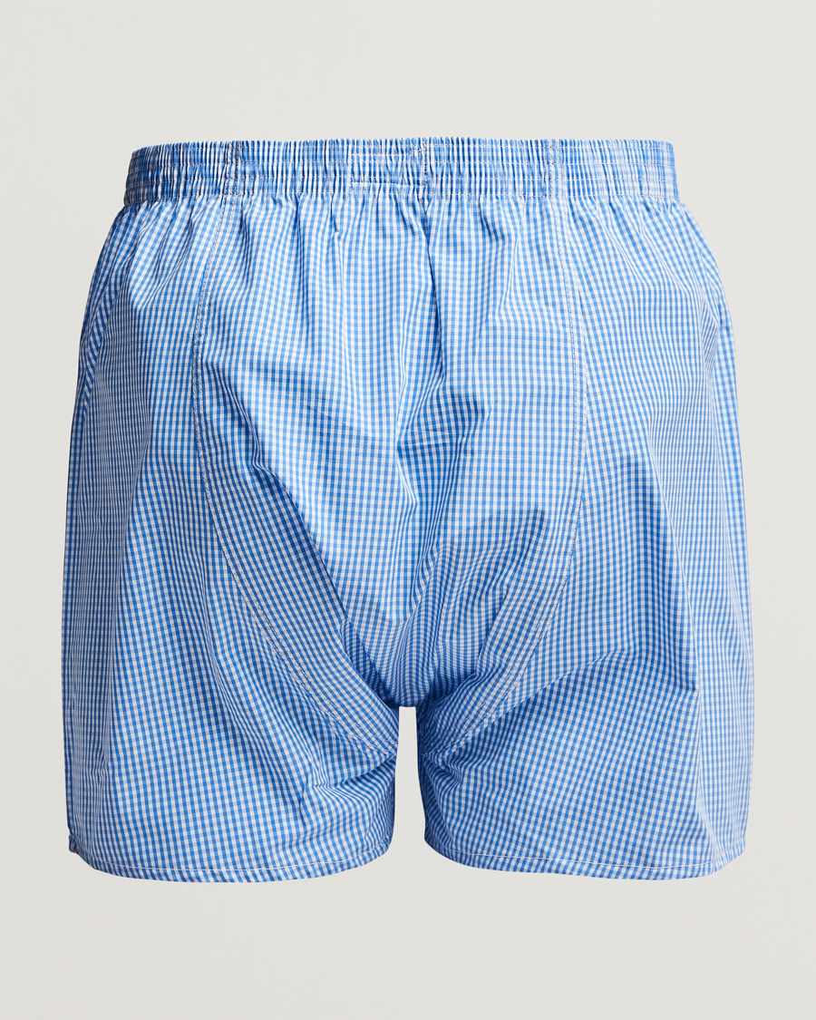 Men |  | Derek Rose | Classic Fit Cotton Boxer Shorts Blue Gingham