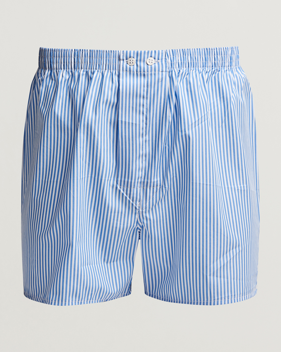 Men |  | Derek Rose | Classic Fit Cotton Boxer Shorts Blue Stripe