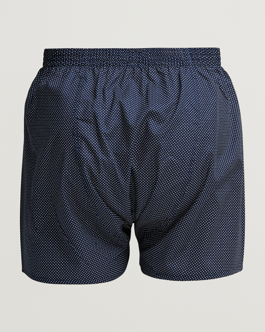 Men | Underwear & Socks | Derek Rose | Classic Fit Cotton Boxer Shorts Navy Polka Dot
