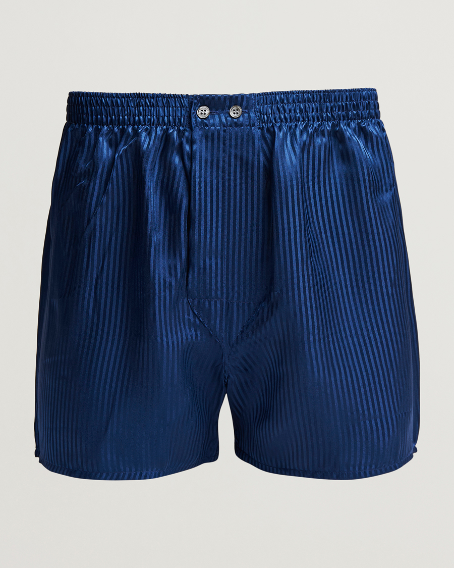 Men | Underwear & Socks | Derek Rose | Classic Fit Silk Boxer Shorts Navy