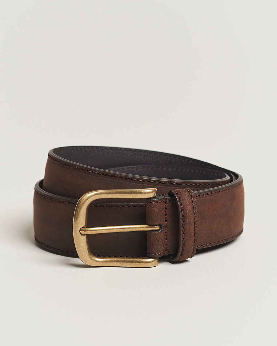 Men | Leather Belts | Crockett & Jones | 3,5 cm Belt Dk Brown Rough-Out Suede
